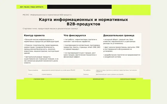 Фрагмент проекта Информационные и нормативные B2B-продукты — отраслевые пакеты и жизненный цикл объекта